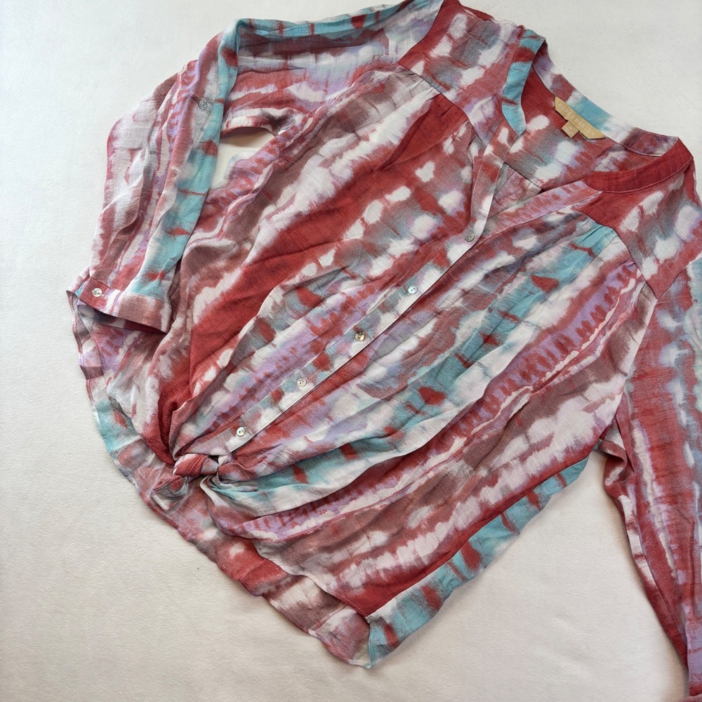 Hope & Harlow XL Tie Front‎ Button Down Top Blouse Multicolor Bohemian Boho New